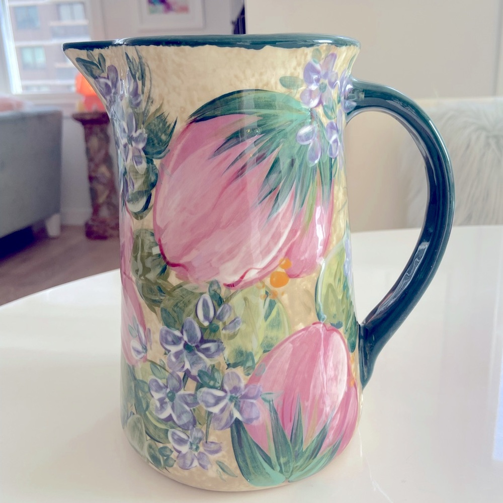 Glossy and Substantial Floral Ceramic Pitcher